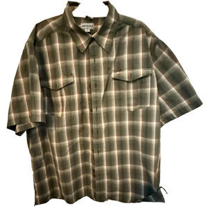 Carhartt Shirt Men's 2XL Brown Plaid Button Up Short Sleeve Pockets Workwear